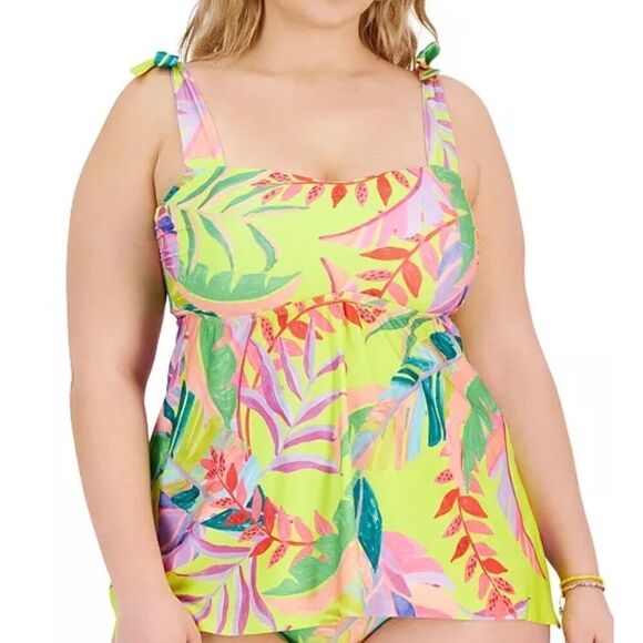 BECCA Costa Bella Tankini Tropical Swim Top Colorful Womens Plus Size 1X (16-18) - Picture 1 of 7